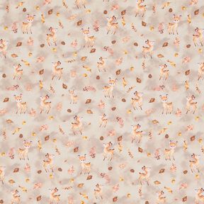 Cotton Jersey contented deer in autumn leaves Digital Print  – natural, 