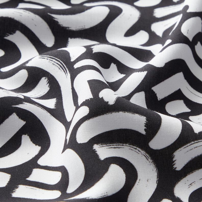 viscose fabric abstract wavy lines – black/white,  image number 2