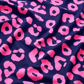 French Terry Jeans look neon leopard print – midnight blue/neon pink, 