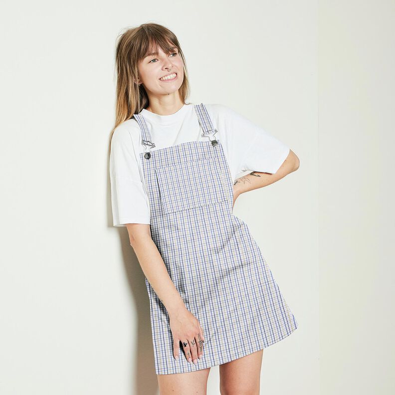 Cotton fabric grid check – white/blue, image number 5
