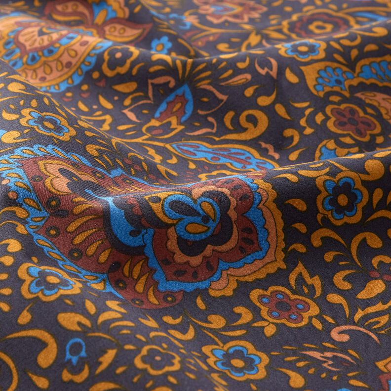 Shirting Fabric retro flowers and paisley pattern – midnight blue/caramel,  image number 2
