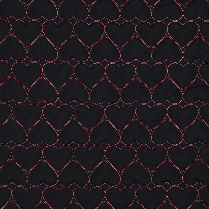 Quilted Fabric neon hearts | Poppy Fabrics – black/neon pink, image number 1