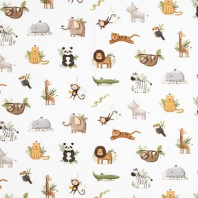 GOTS Cotton Jersey cute steppe animals Digital Print | Poppy Fabrics – white/light olive, 
