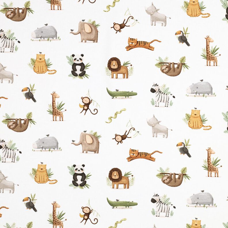 GOTS Cotton Jersey cute steppe animals Digital Print | Poppy Fabrics – white/light olive,  image number 1