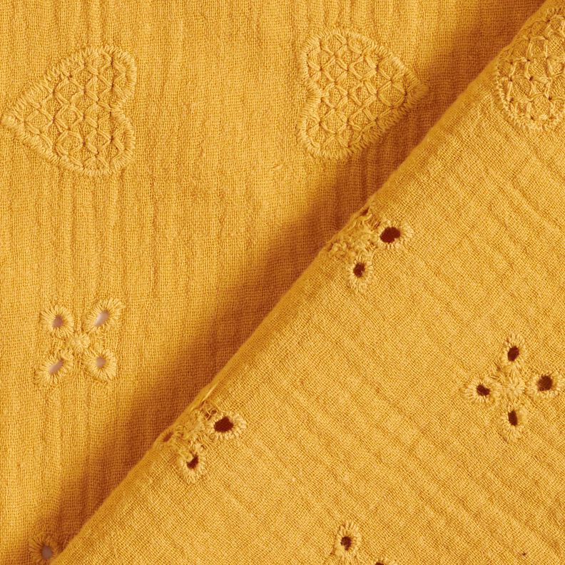 Double Gauze/Muslin Broderie Anglaise hearts – curry yellow,  image number 4