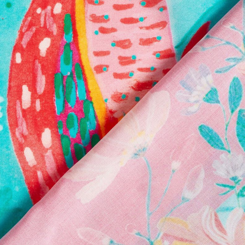 Beachwear Panel Pareo Peacocks and Flowers – aqua blue/intense pink,  image number 5