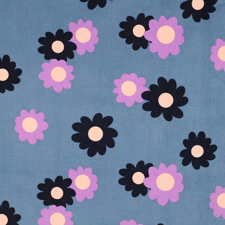 Baby Cord Flowers| Poppy Fabrics – denim blue/lavender,  image number 1