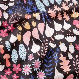 Brushed Sweatshirt Fabric Woodland Plants Digital Print – black, 