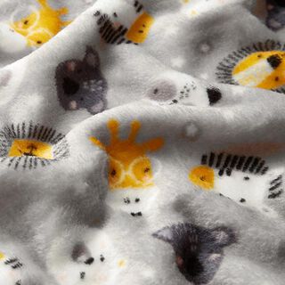 Cosy Fleece Doubleface Spectacled Animals and Stars – misty grey/sunglow, 