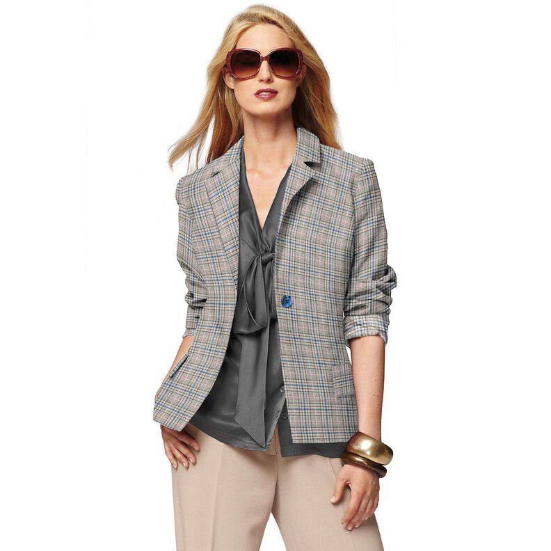 Cotton Blend fine check print – cashew/royal blue,  image number 5