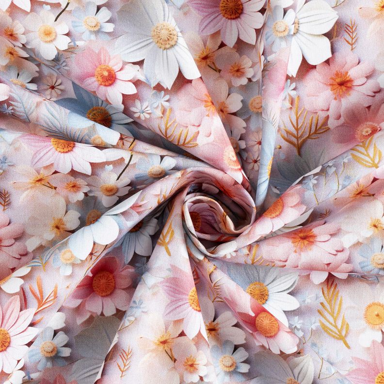 Cotton Poplin Paper flowers Digital Print – light dusky pink,  image number 3