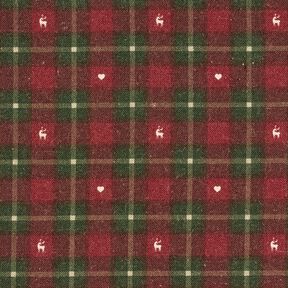Decor Fabric Half Panama Check with hearts – dark red/dark pine, 