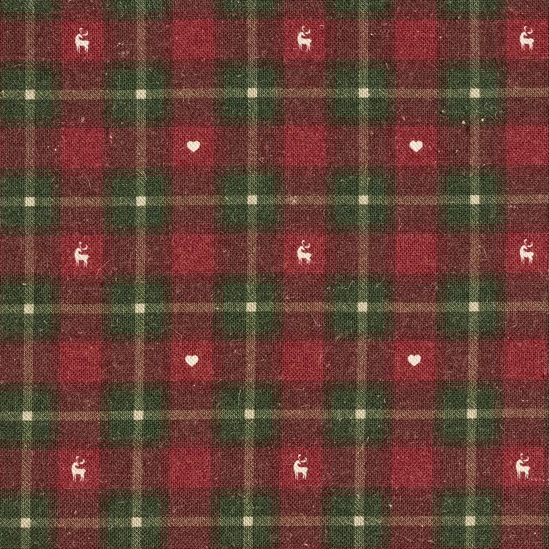 Decor Fabric Half Panama Check with hearts – dark red/dark pine, image number 1