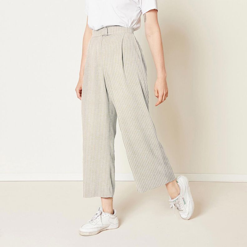 Linen Cotton Blend broad stripes &ndash; dark beige/white,  image number 6