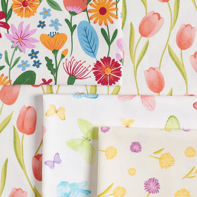 Decor Fabric Half Panama Tulips – ivory/lobster, image number 5