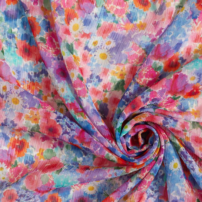Crepe Chiffon flower meadow – pink/blue,  image number 3