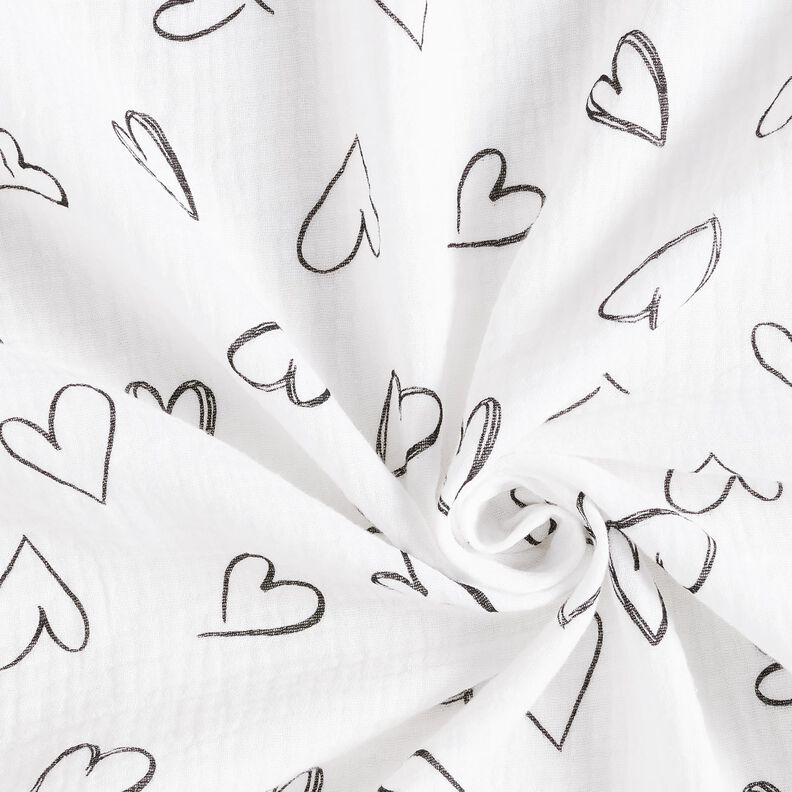 Double Gauze/Muslin Scribble Hearts – ivory,  image number 3