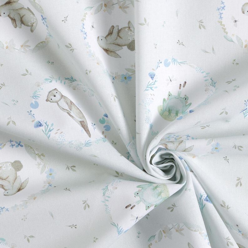 Cotton Poplin Animals in the Flower Circle Digital Print – silver grey/white,  image number 3