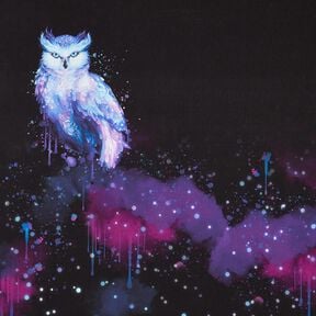 Cotton Jersey Winter owl Panel | Glitzerpüppi – black/grape, 