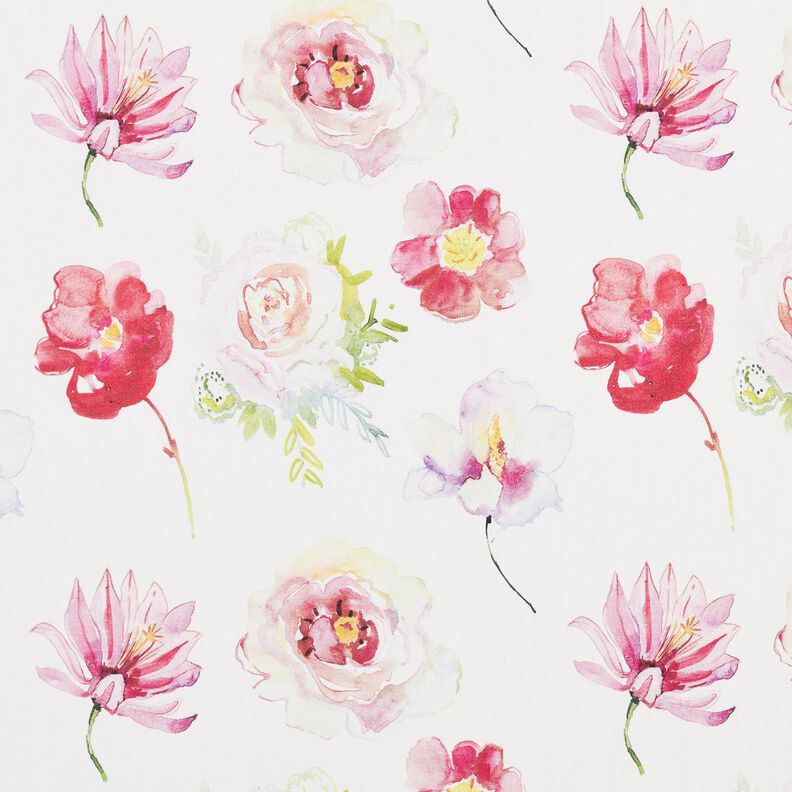 Cotton Jersey watercolour flowers Digital Print – ivory,  image number 1