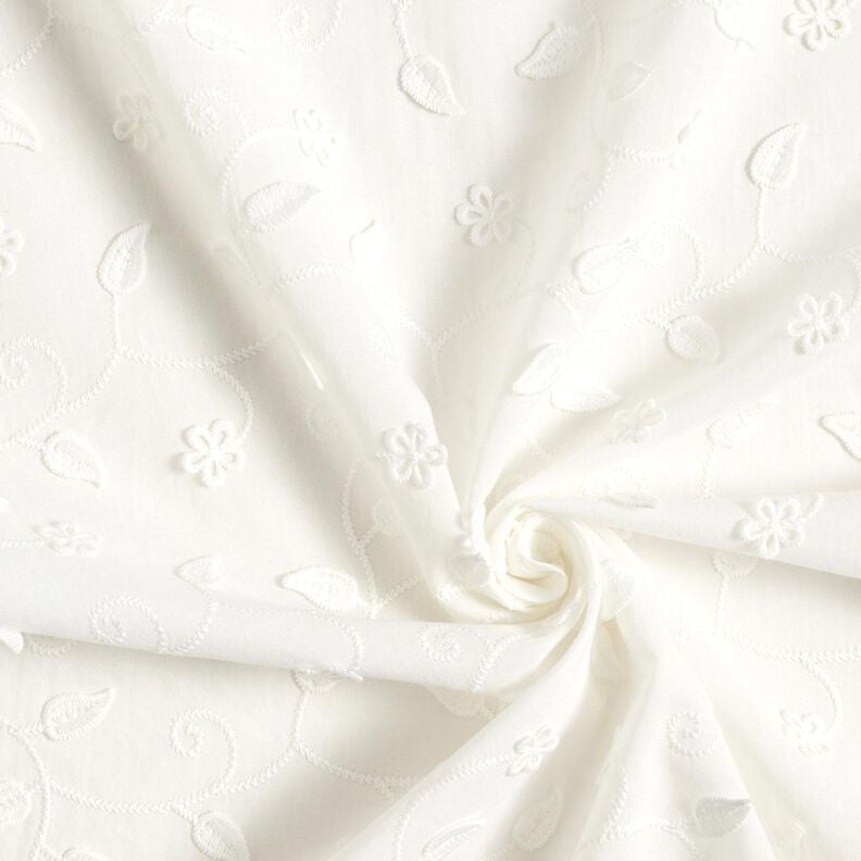 Cotton Fabric 3D Embroidery Flowers &ndash; white,  image number 3