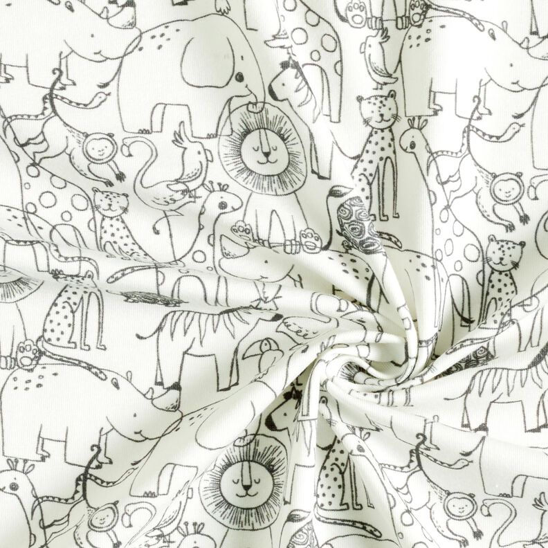 Cotton Jersey Bustling jungle animals – offwhite,  image number 3