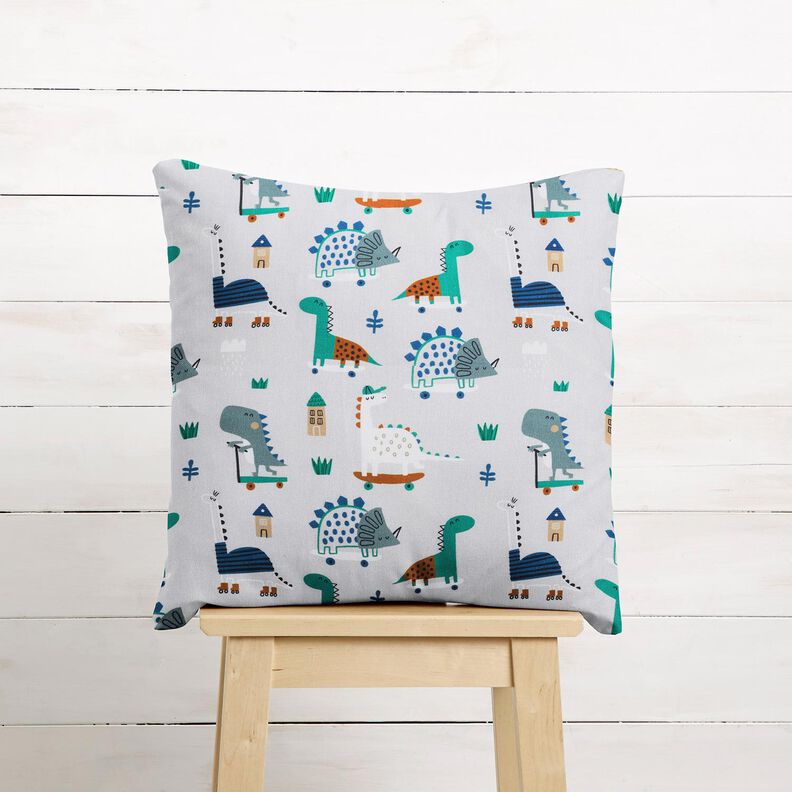 Decor Fabric Half Panama skating dinosaurs – silver grey/peppermint,  image number 7