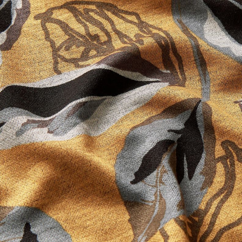 Viscose Jersey large autumn leaves – curry yellow/slate grey, image number 5