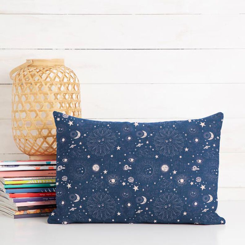 Decor Fabric Half Panama Celestial Bodies – navy blue,  image number 6