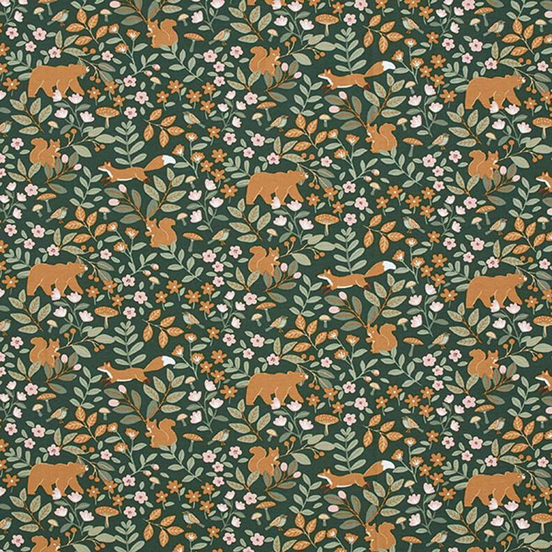 Cotton Jersey Animals in the Wood – dark green,  image number 1