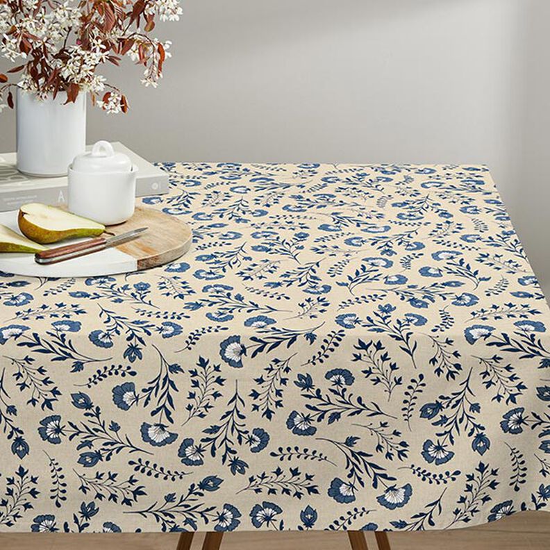 Decor Fabric Half Panama little flowers – natural/ocean blue,  image number 9