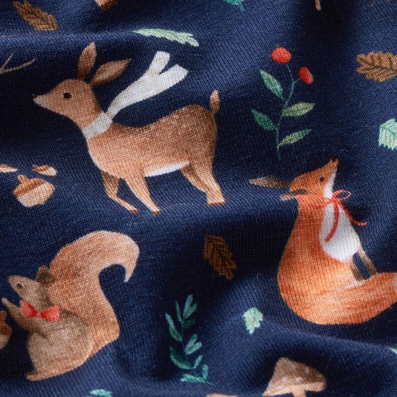 Cotton Jersey Animals in autumn Digital Print  – midnight blue,  image number 2
