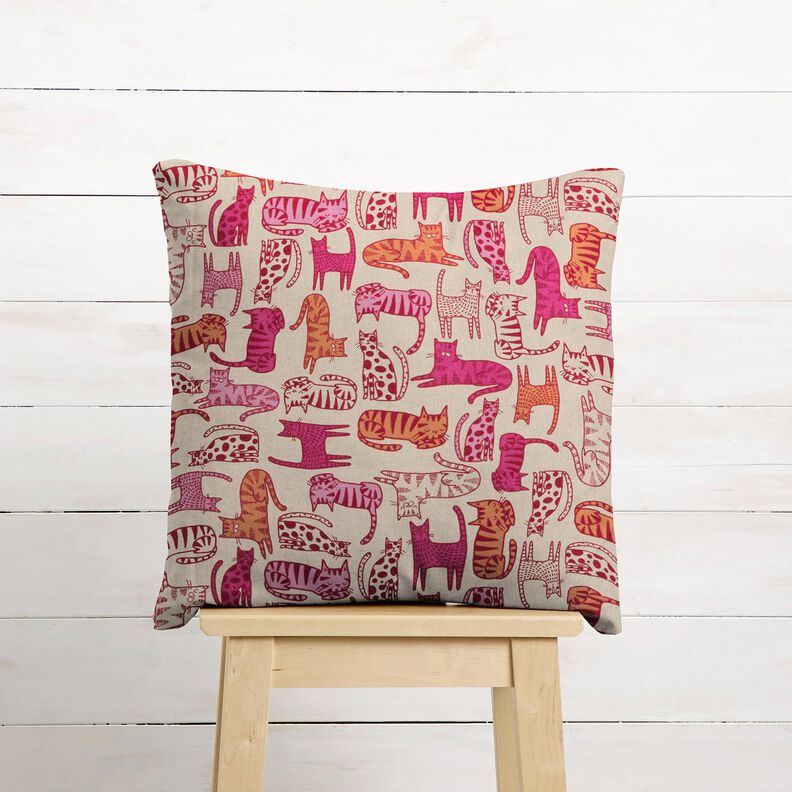 Decor Fabric Half Panama Colourful Cats – natural/purple,  image number 9