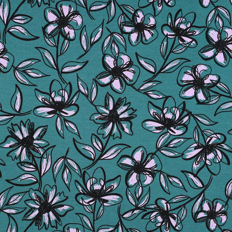 Ponte Roma Jersey Flowers – petrol/mauve,  image number 1