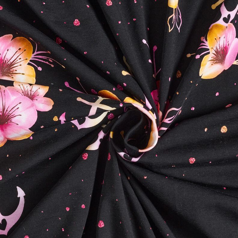 Cotton Jersey maritime flowers | Glitzerpüppi – black/purple,  image number 3
