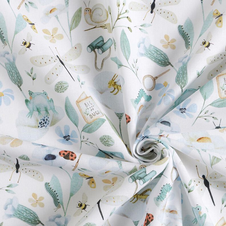 Cotton Poplin Pond life Digital Print – white/baby blue,  image number 3