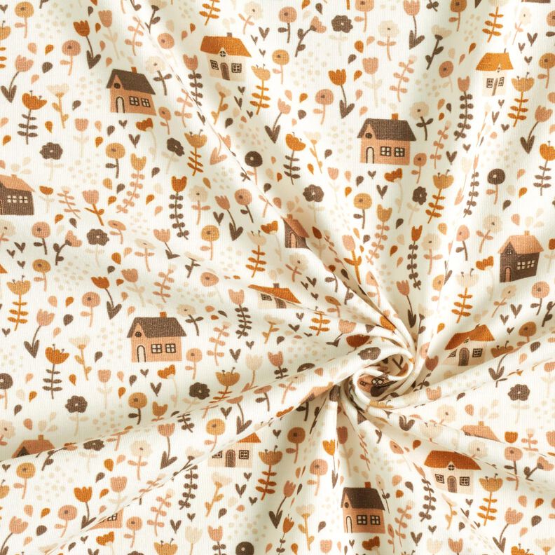 Cotton Jersey little houses on the meadow – offwhite,  image number 3