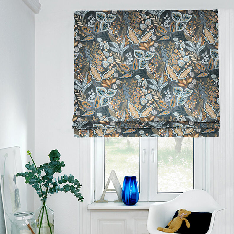 Decor Fabric Half Panama Paisley Leaves – blue grey,  image number 7