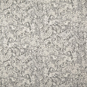 Crepe fabric paisley and flowers – grey/white, 