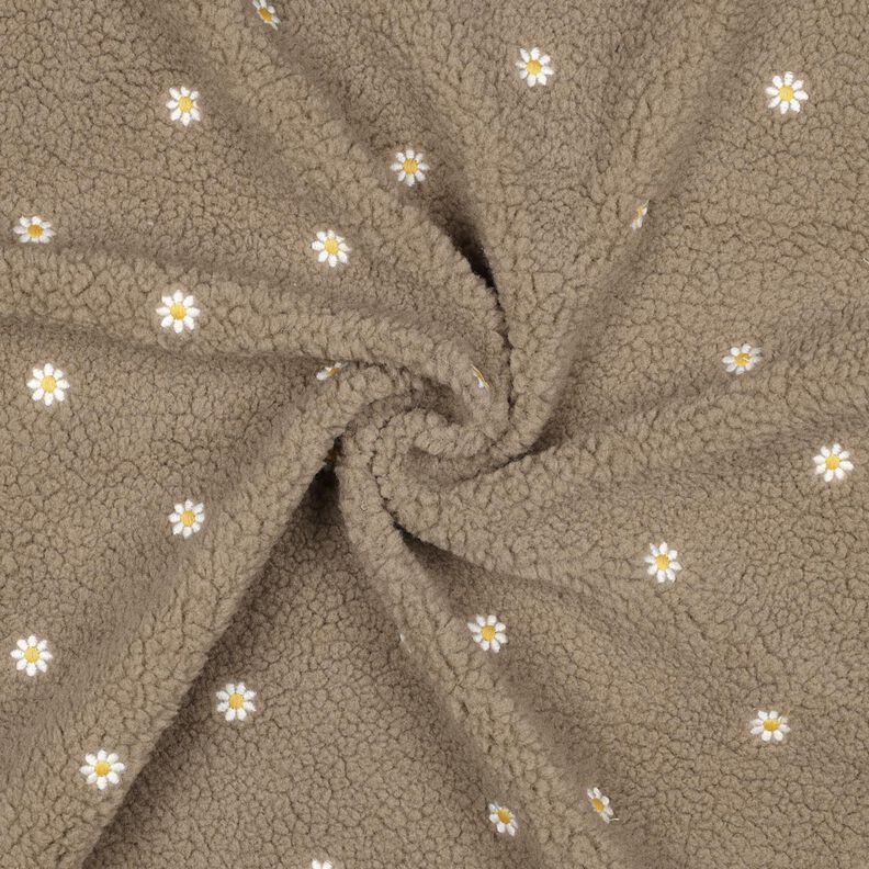 Teddy Fur Embroidered Flowers | Poppy Fabrics – dark taupe, image number 3