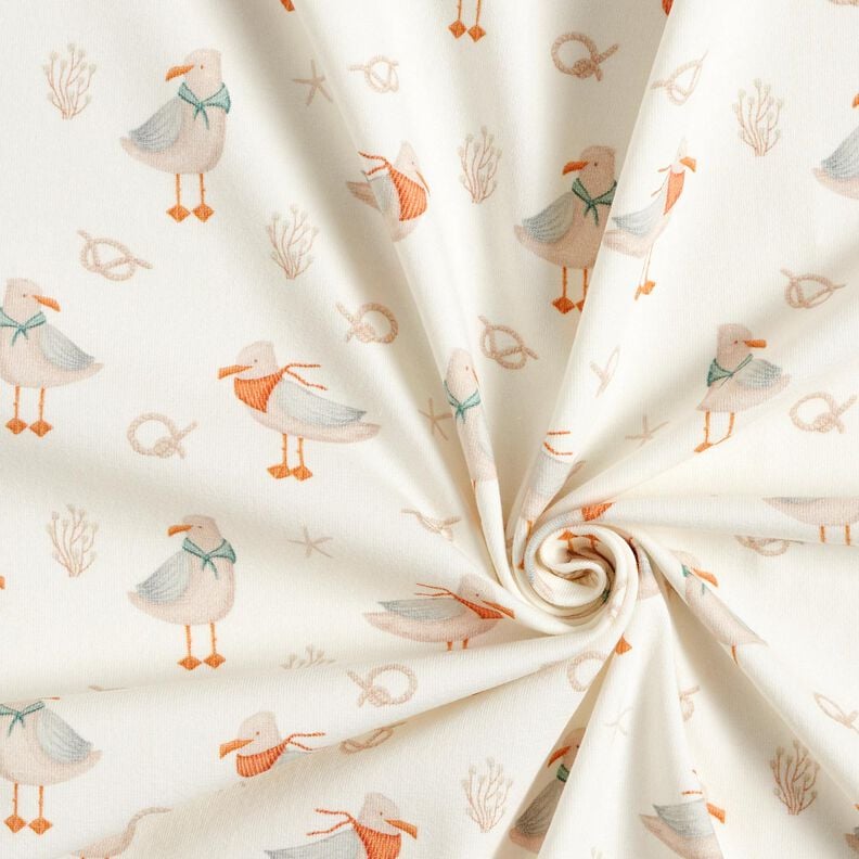 Cotton Jersey Seagull, starfish, knots Digital Print – offwhite, image number 3