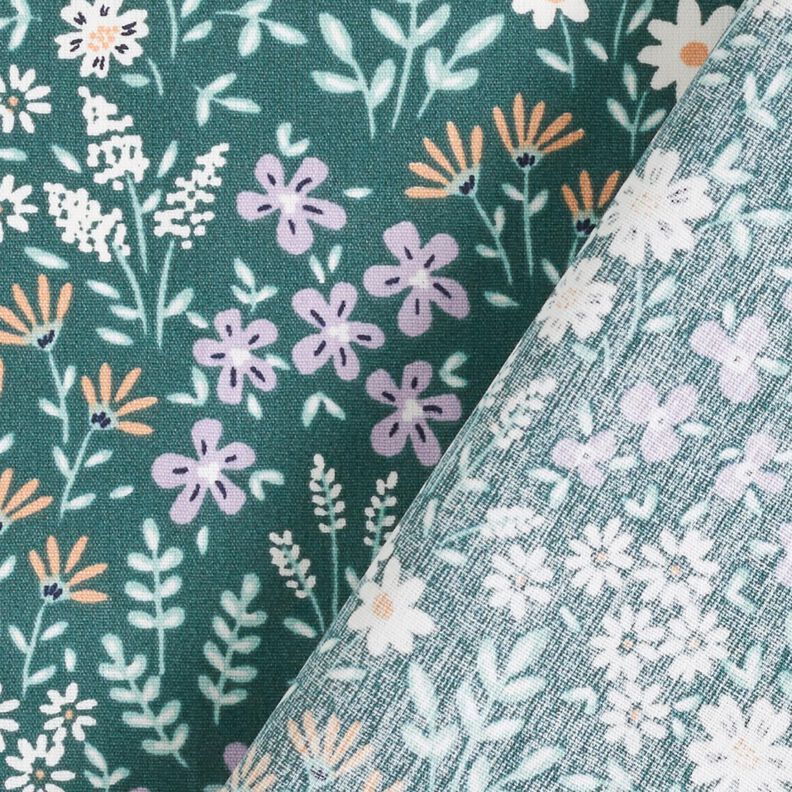 Coated Cotton colourful floral meadow – blue spruce/mauve,  image number 5