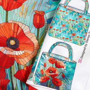Bags Panel Canvas colourful poppies – blue-black/fire red, 