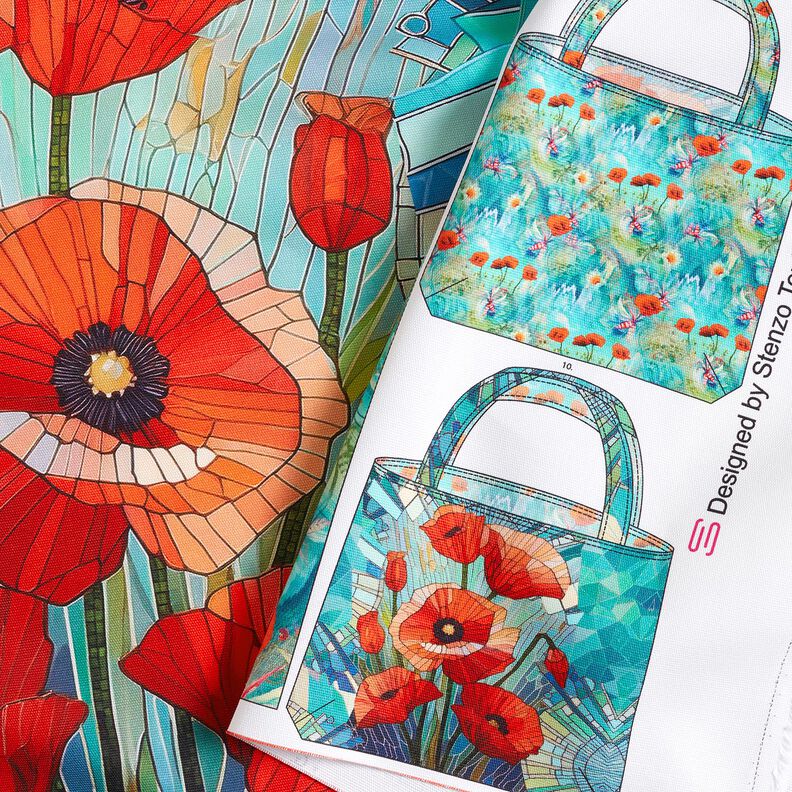 Bags Panel Canvas colourful poppies – blue-black/fire red,  image number 2