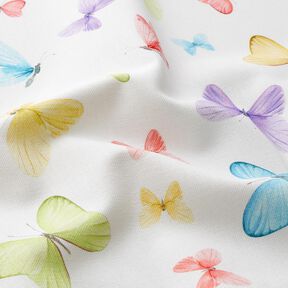 Decor Fabric Half Panama delicate butterflies – white/pastel green, 