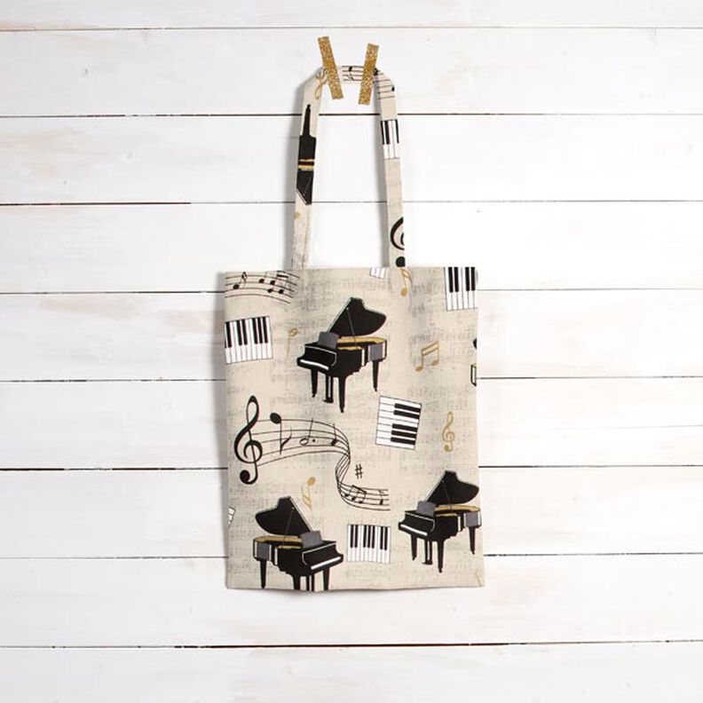 Decor Fabric Half Panama grand piano and sheet music – natural/black,  image number 7