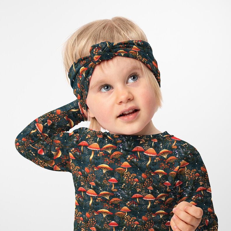 French Terry magical mushroom forest Digital Print – dark green,  image number 5