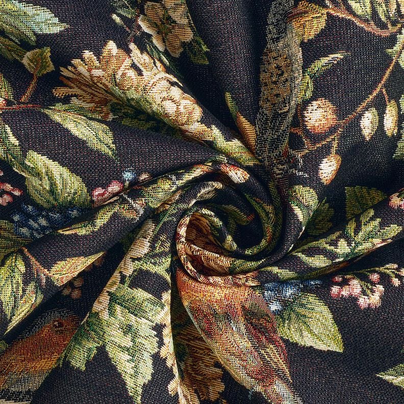 Decor Fabric Tapestry Fabric Flowers and birds – black/green,  image number 3
