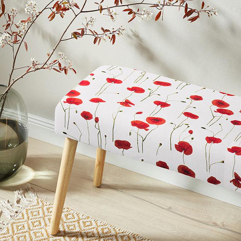 Decor Fabric Half Panama poppies – white/red,  image number 9