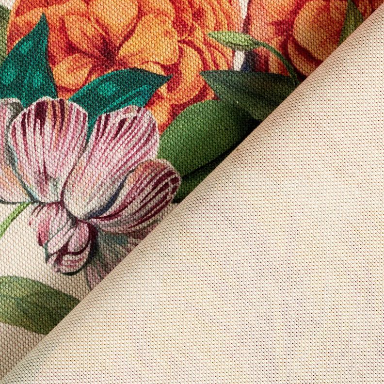Decor Fabric Half Panama magnificent flowers – natural/purple, image number 4